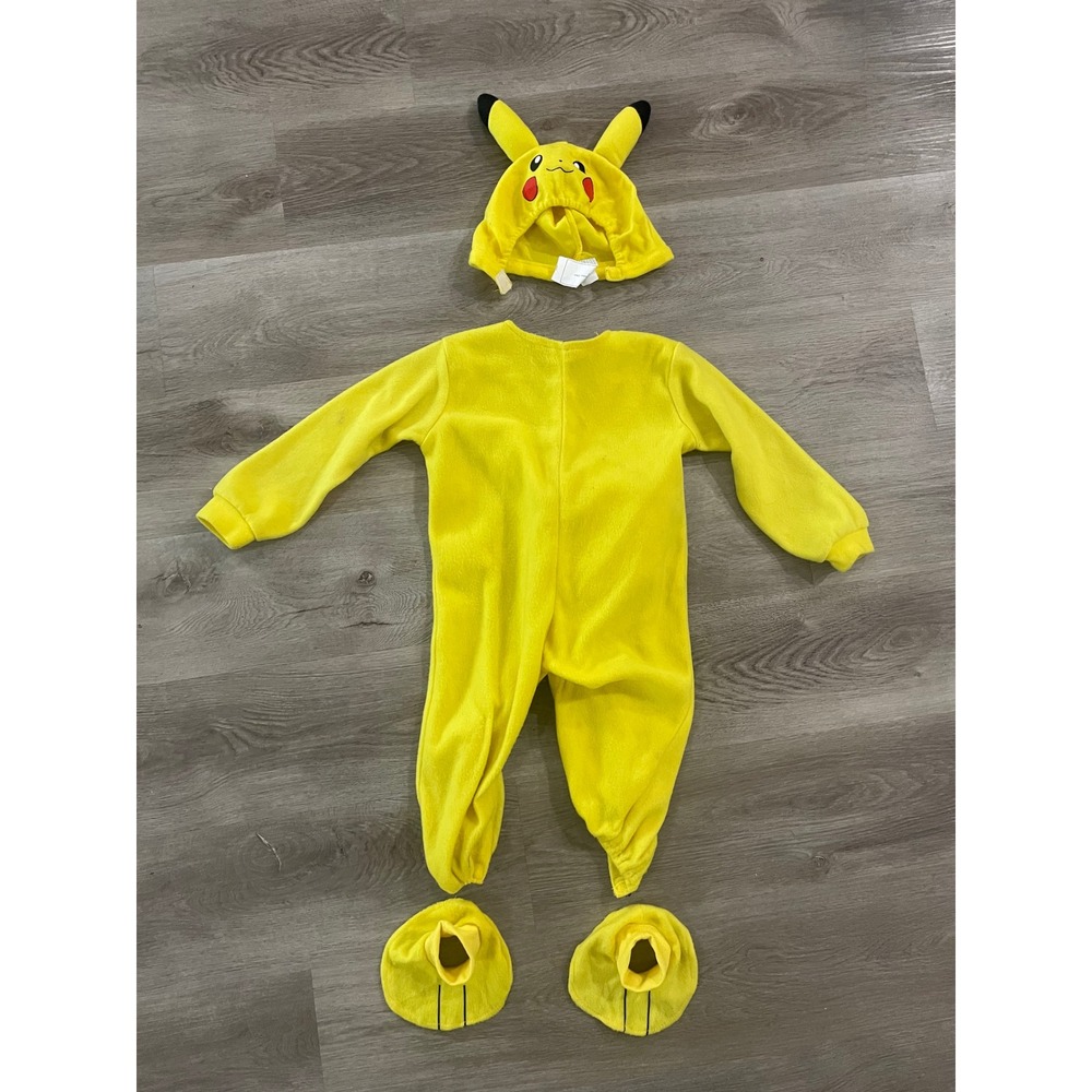 Pokemon Pikachu Costume Toddler 2T Yellow Jumpsuit Hood Foot Covers